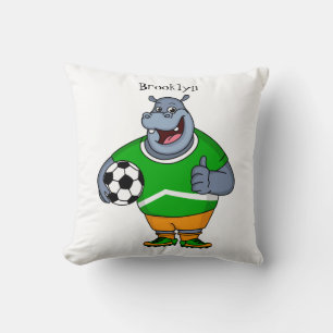 Coussin Drôle de joueur de football hippo dessin humoristi