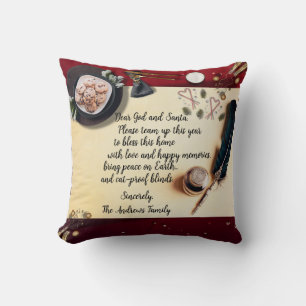 Coussin Drôle de note "Cher Dieu et Père Noël" et plume
