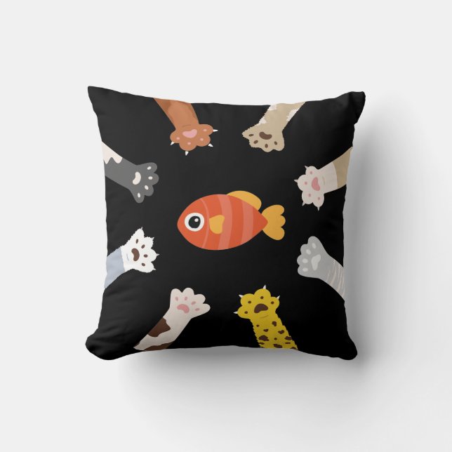Coussin Drôle Design Chats Jouer Pour Attraper Du Poisson (Recto)