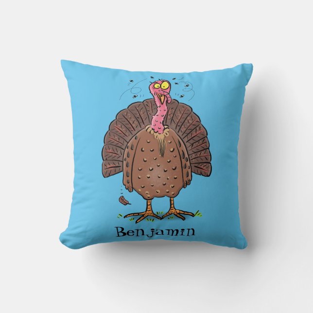 Coussin Drôle dinde marron de la ferme avec des mouches de (Recto)