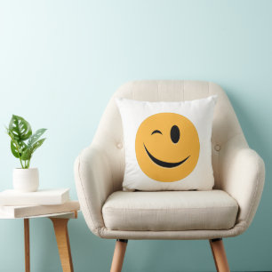 Coussin Drôle Emoji Wink Smile Rire Visage Jaune