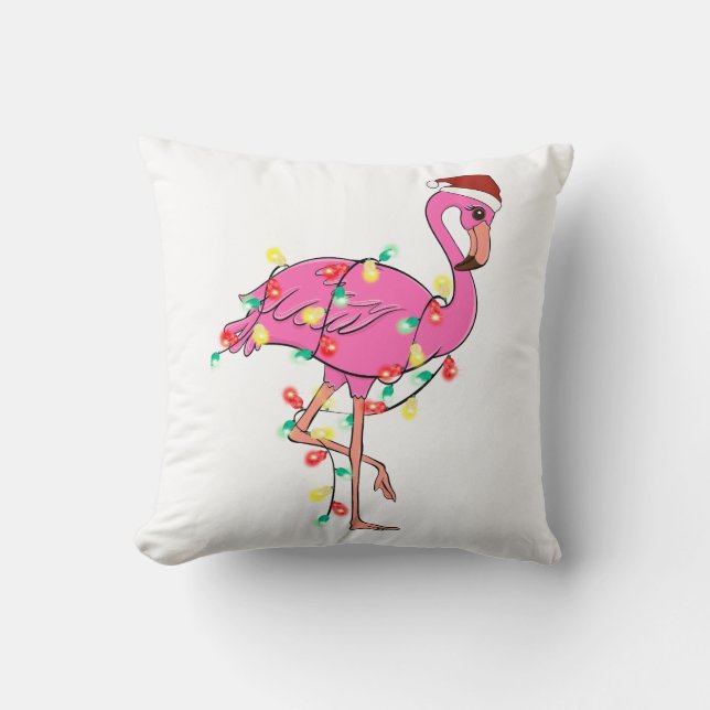 Coussin Drôle Flamant rose de Noël mignon (Recto)