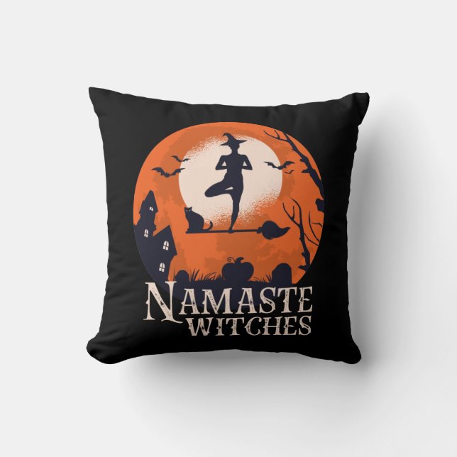Coussin Drôle Halloween Yoga Lover Namaste sorcières (Recto)