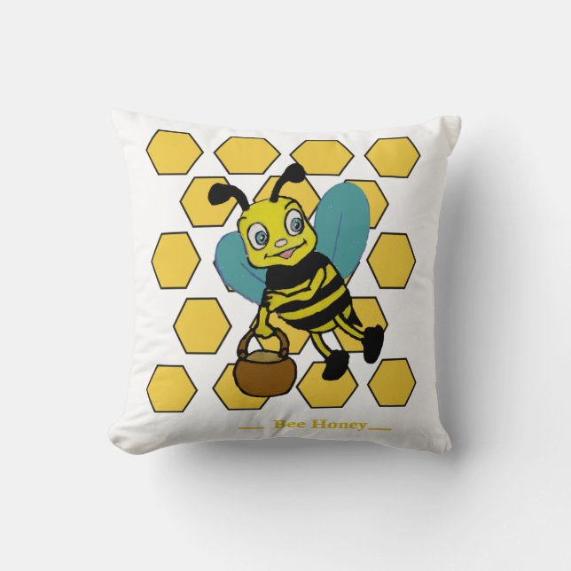 Coussin Drôle mignon et souriante aquarelle abeille (Recto)