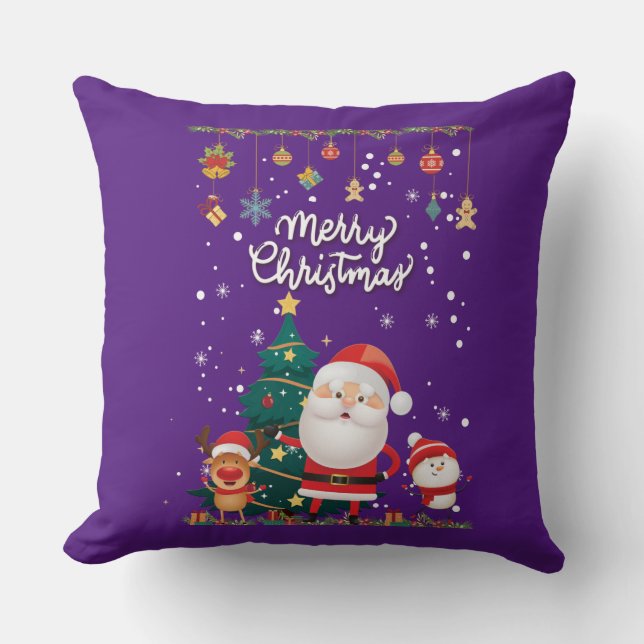 Coussin Drôle Père Noël, Snowman, Reindeer Joyeux Noël (Recto)