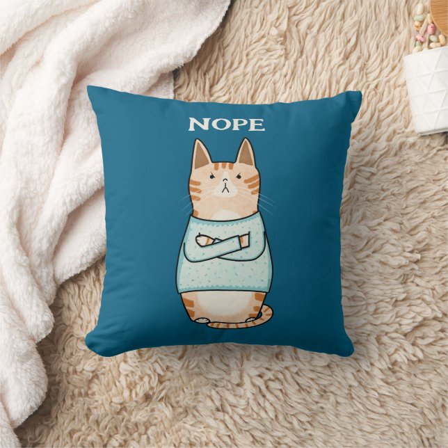 Coussin Drôle Sarcastique Orange Chat Nope (Couverture)
