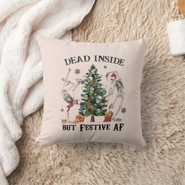 Coussin Drôle Skeleton de Noël - Mort à l'intérieur mais F (Couverture)