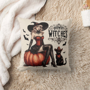 Coussin Drôle Sorcière Western Country Vintage Halloween
