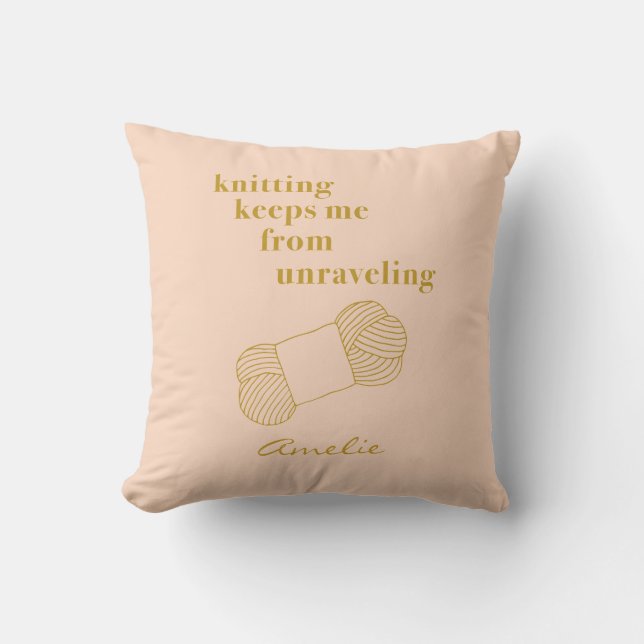 Coussin Drôle Tricot Citation Blush Gold Personnalisé (Recto)