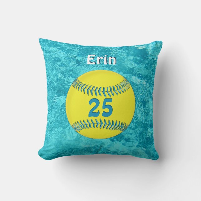 Coussin du base-ball de turquoise avec son NOM et (Recto)