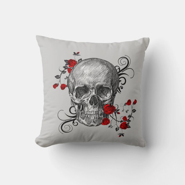 Coussin du crâne Roses rouges (Recto)