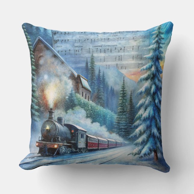 Coussin du train de Noël magique - hiver Vintage (Recto)