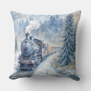 Coussin du train de Noël magique - hiver Vintage