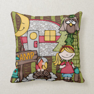 Coussin d'une chevelure blond customisé de camping