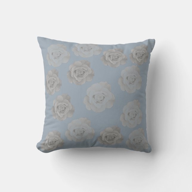 Coussin Dusty Blue Grey Floral Grey foncé élégant Classant (Recto)