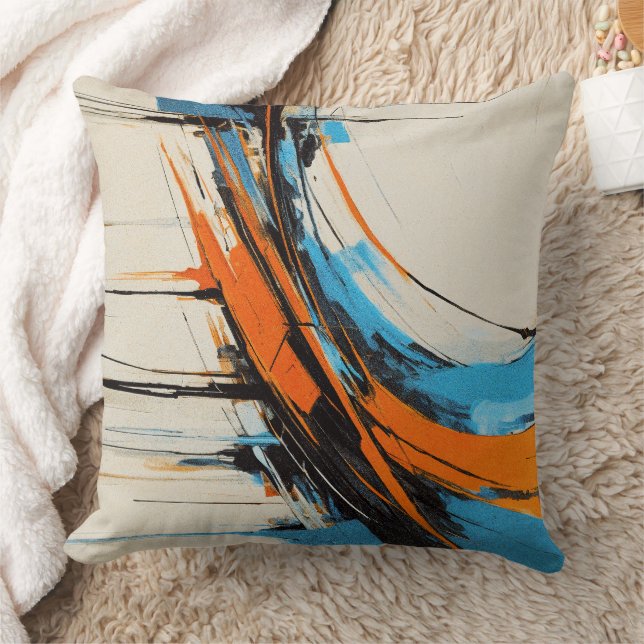 Coussin Dynamic Orange Blue Industrial Abstract Modern (Couverture)