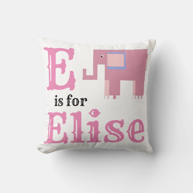 Coussin E est pour bébé fille Elise  (Recto)