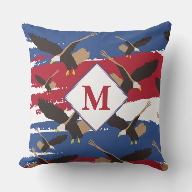 Coussin Eagle USA Patriotique American Flag Monogramme (Recto)