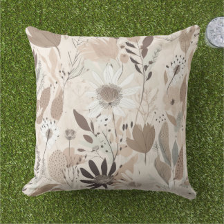 Coussin Earth Tone Floral Brown Cream Sage Throw Pillow 