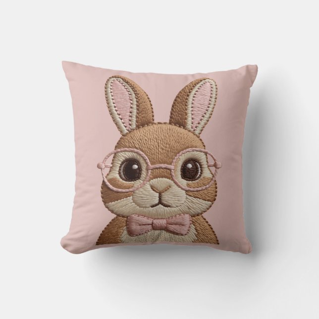 Coussin Easter Bunny with Glasses & Bow – Embroidered Look (Recto)