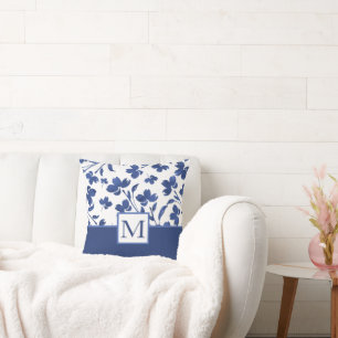 Coussin Eau d'Indigo - tiges de fleurs