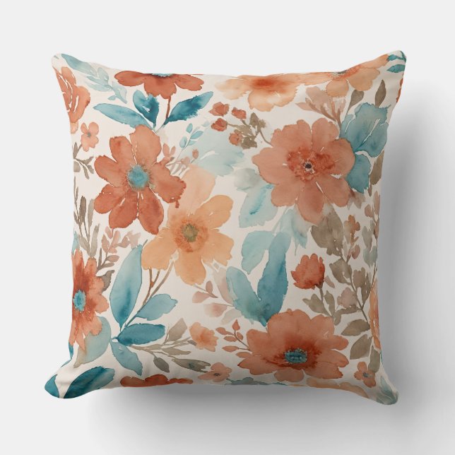 Coussin Eau douce, beige, turquoise et rouille (Recto)