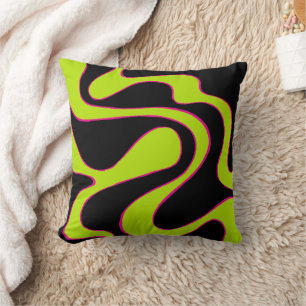 Coussin Ebb et flux 2 en Lime vert, rose chaud et noir