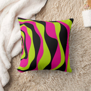 Coussin Ebb et flux 4 en Lime vert, rose chaud et noir