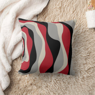Coussin Ebb et flux 4 - Rouge, gris, noir et blanc os