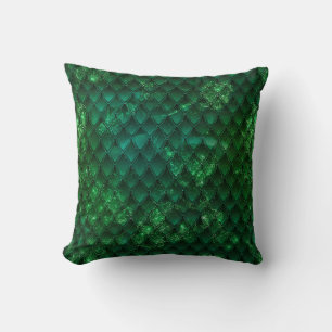 Coussin Écaille de dragon ombrée vert foncé et scintillant