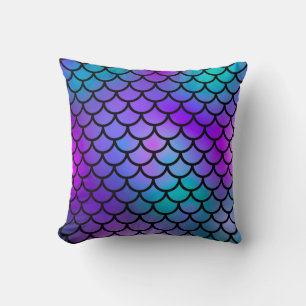 Coussin Écailles de sirène bleu sarcelle violet rose bleu