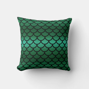 Coussin Écailles de sirène vertes et noires Poisson fantai