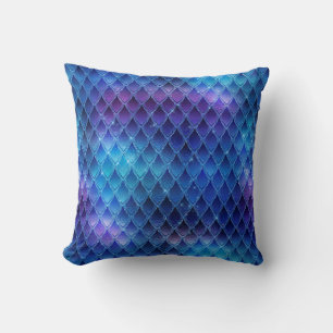 Coussin Écales de dragon Bleu & Argent Pailletées