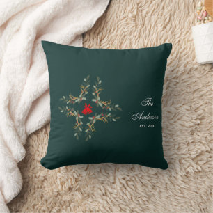 Coussin Échantillon Floral Emeraude Fêtes de Noël Famille