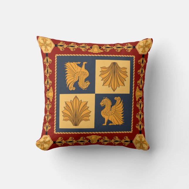Coussin Écharpe avec des lions assis dorés. Éléments sépar (Recto)