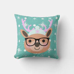 Coussin Écharpe Chapeau Lunettes de Noël Renne Mignon
