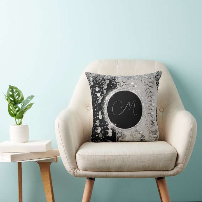 Coussin Écharpe noire et argentée Monogramme (Chaise)