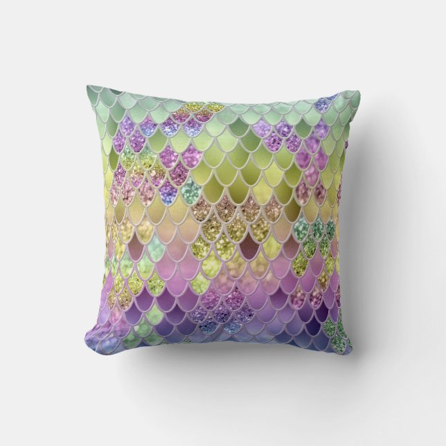 Coussin Échelles de Parties scintillant de sirène d'été #6 (Recto)