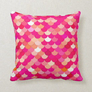 Coussin Échelles de sirène, corail, rose fuchsia, et pê