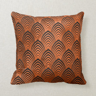 Coussin Échelles géométriques oranges noires d'art déc