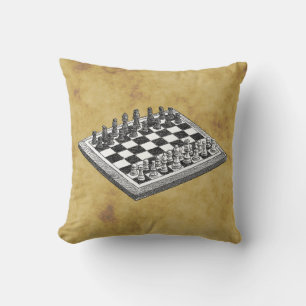 Coussin Échiquier et jeu d'échecs vintage WBG en style dis