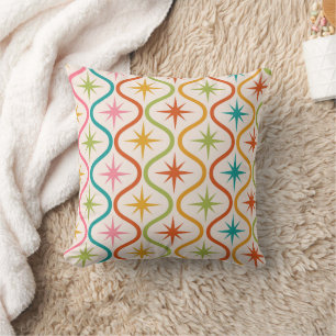 Coussin Éclats Atomiques Colorés du Milieu du Siècle sur O
