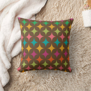 Coussin Éclats d'étoiles colorés du milieu du siècle sur f
