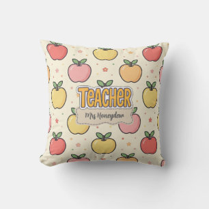 Coussin École de professeur jaune motif pomme