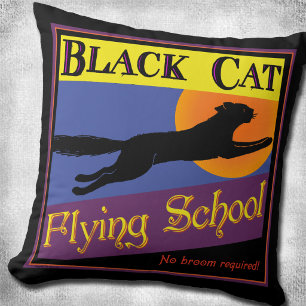 Coussin École de vol de chat noir Rétro 16"