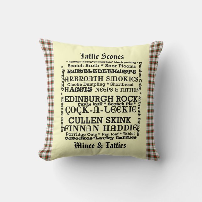 Coussin écossais de tartan de menu de nourriture (Recto)