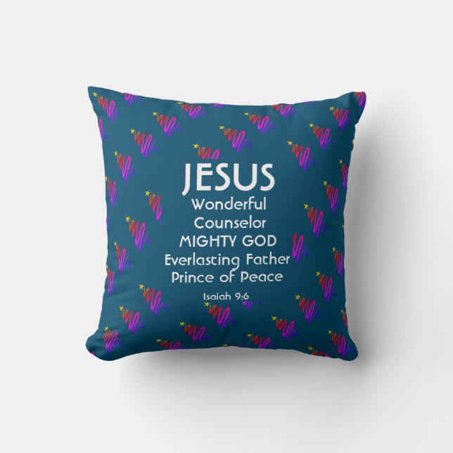 Coussin Écriture chrétienne de JÉSUS Ésaïe 9:6 BLEU (Recto)