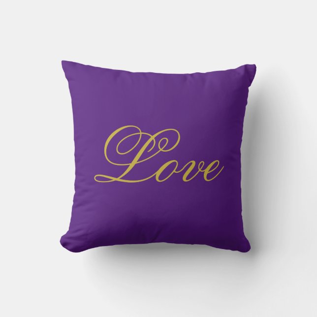 Coussin Écriture de couleur or Amour Calligraphie violette (Recto)