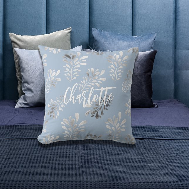 Coussin Écriture de nom botanique du feuillage argenté ble (Créateur téléchargé)