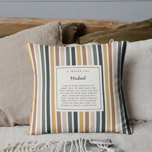Coussin Écriture moderne Christian Keepsaké Stripes d'auto (Editable prayer keepsake in warm, modern fall colors.)